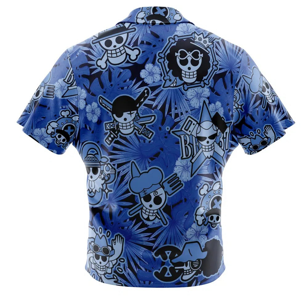 One Piece Skull Logo Blue Hawaiian Shirt