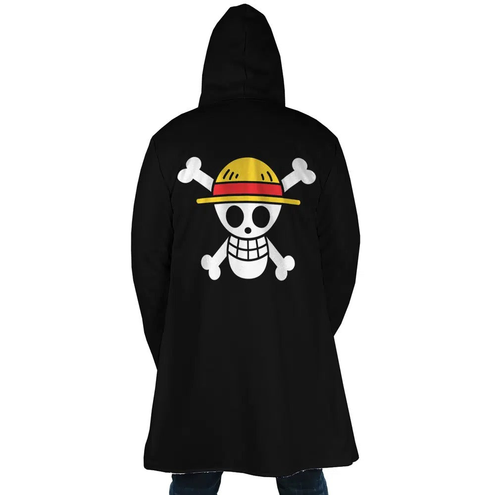 One Piece Straw Hat Pirates Skull Sherpa Lined Long Hooded Coat