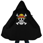 One Piece Straw Hat Pirates Skull Sherpa Lined Long Hooded Coat