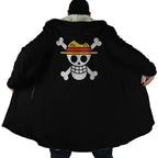 One Piece Straw Hat Pirates Skull Sherpa Lined Long Hooded Coat