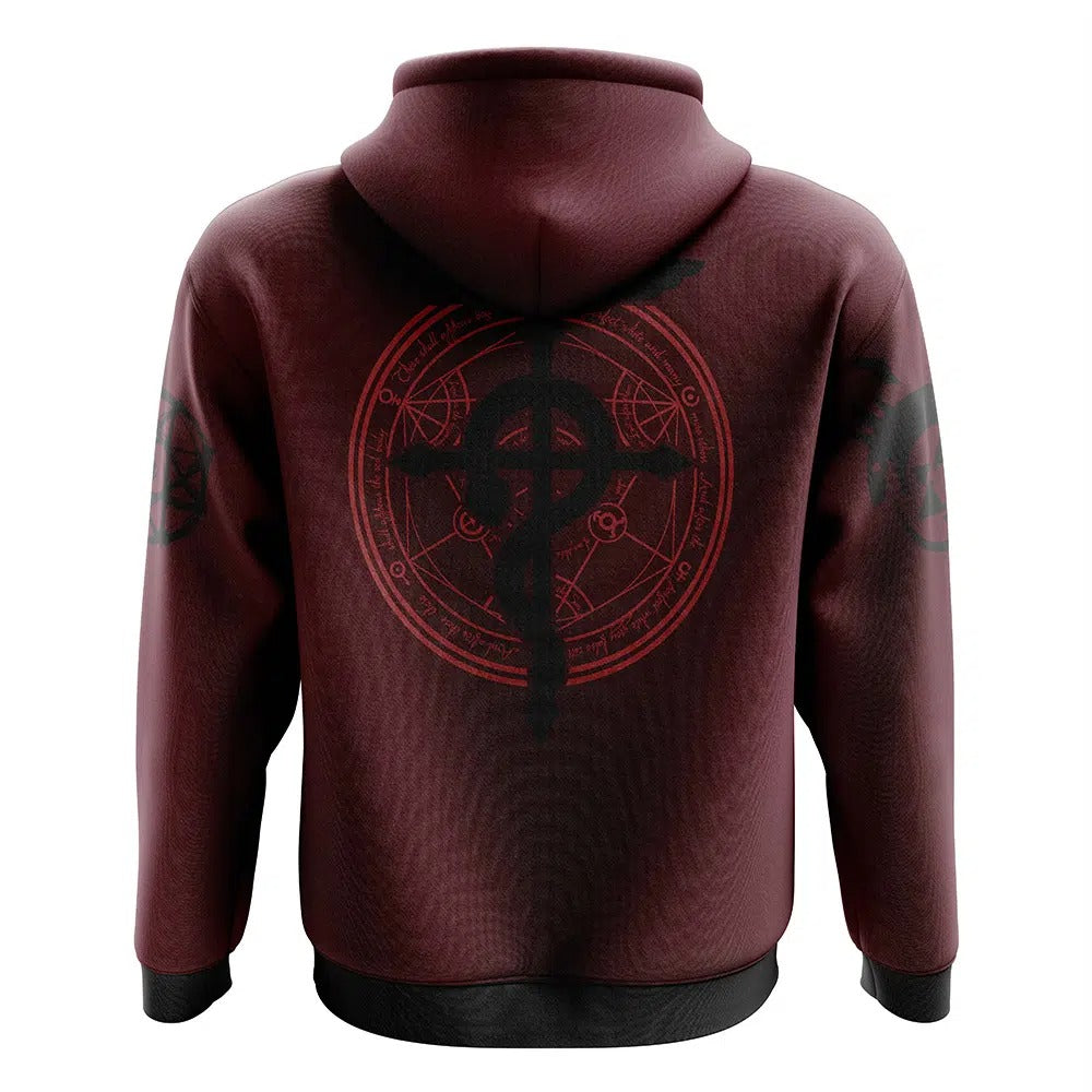 Dark Alchemy Symbol Burgundy Zip-Up Hoodie