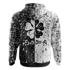 Black & White Splatter Gothic Four-Leaf Clover Zip-Up Hoodie