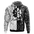 Black & White Splatter Gothic Four-Leaf Clover Zip-Up Hoodie