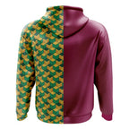 Dark Red & 3D Geometric Split Zip-Up Hoodie