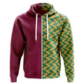 Dark Red & 3D Geometric Split Zip-Up Hoodie