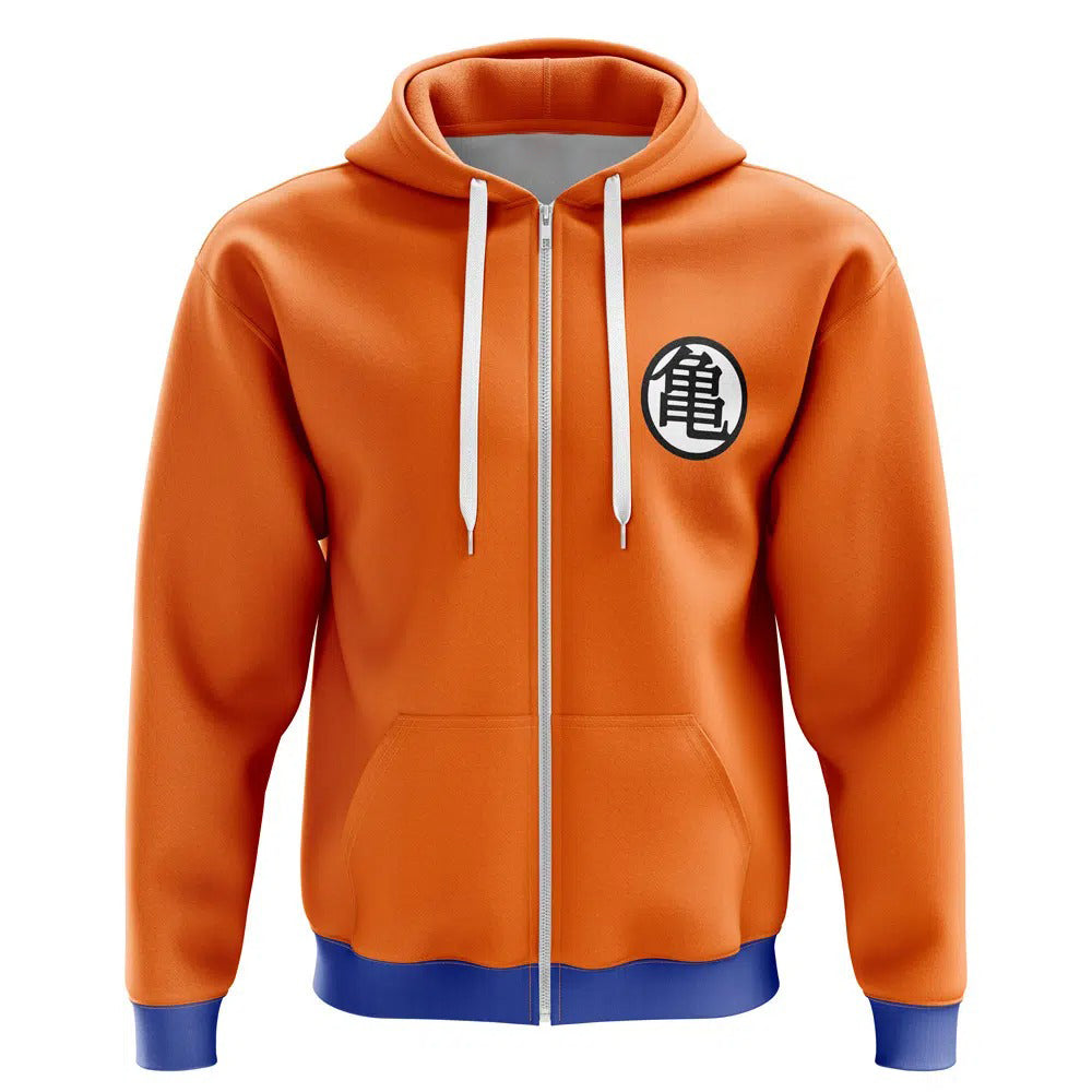Dragon Ball Turtle Solid Orange Blue-Trim Zip-Up Hoodie