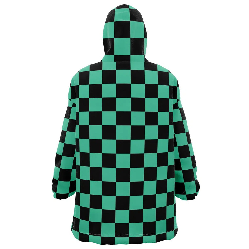 Tanjiro Green Black Check Hoodie Blanket