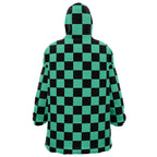 Tanjiro Green Black Check Hoodie Blanket