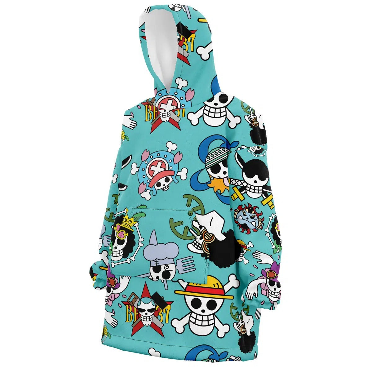 One Piece All Crew Jolly Roger Print Hoodie Blanket