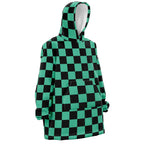 Tanjiro Green Black Check Hoodie Blanket