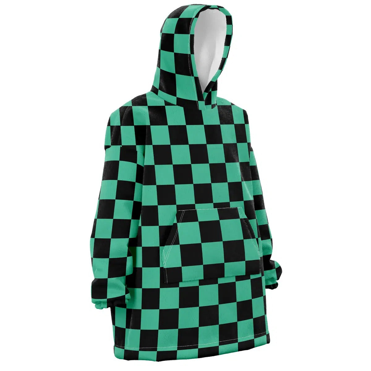 Tanjiro Green Black Check Hoodie Blanket