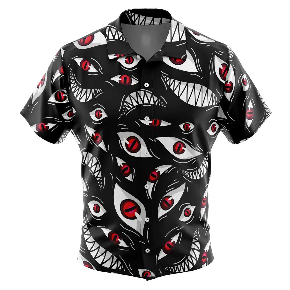 Horror Red Demon Eyes Full Print Black Hawaiian Shirt