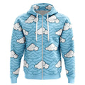 Light Blue Cloud & Wave All-Over Print Zip-Up Hoodie