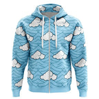 Light Blue Cloud & Wave All-Over Print Zip-Up Hoodie