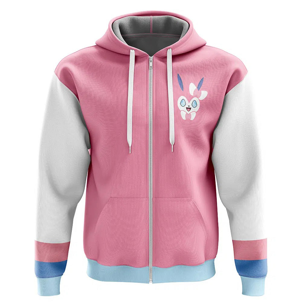 Pokémon Sylveon Pink White Color-Block Zip-Up Hoodie