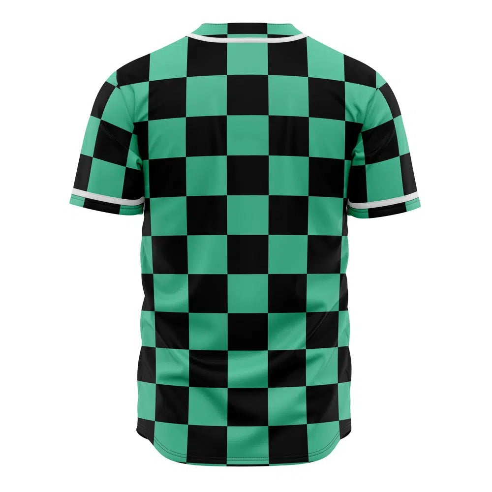 Demon Slayer Tanjiro Green Black Checkered Baseball Jersey