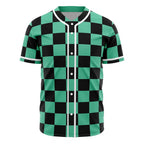 Demon Slayer Tanjiro Green Black Checkered Baseball Jersey