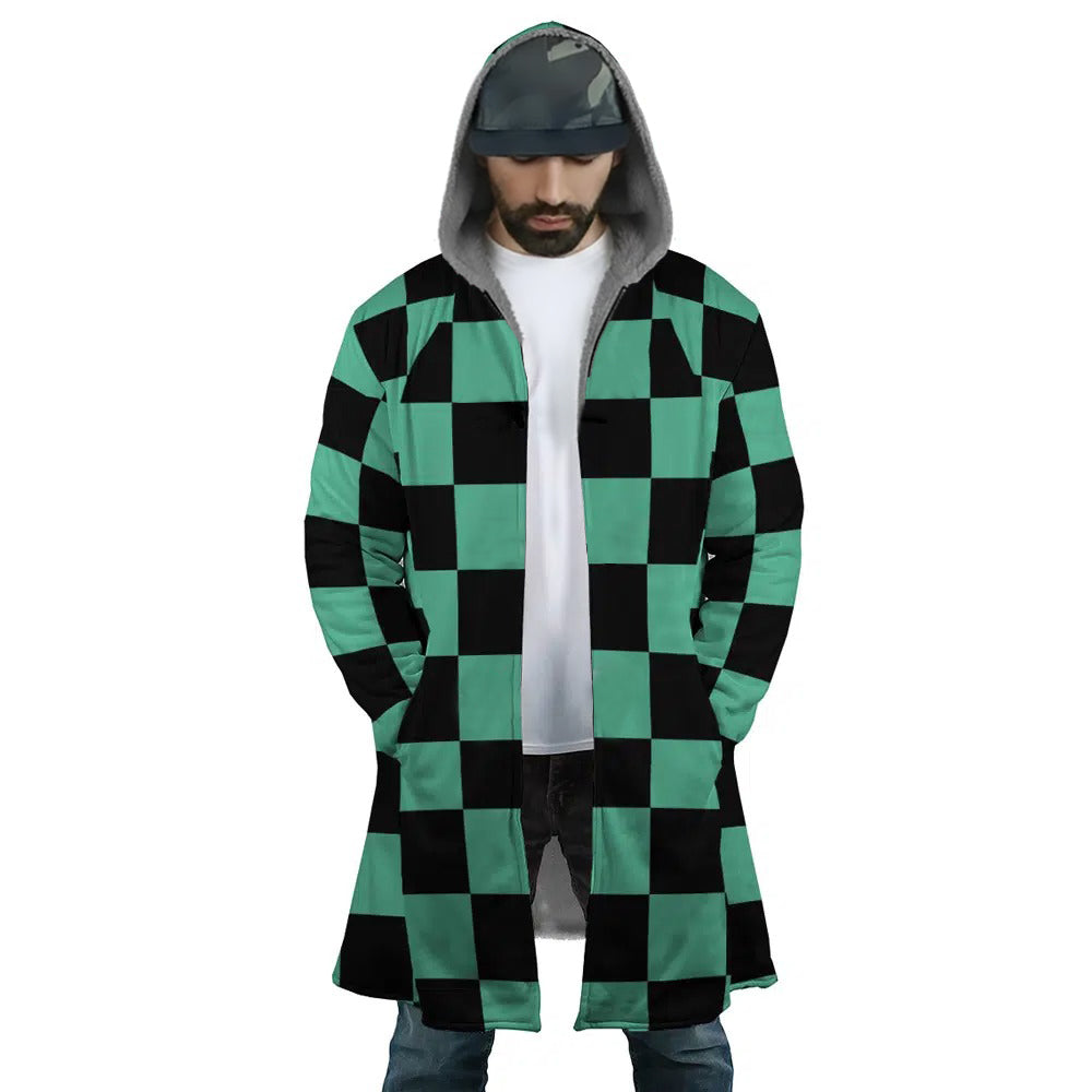 Demon Slayer Tanjiro Green Check Zip Hooded Cloak