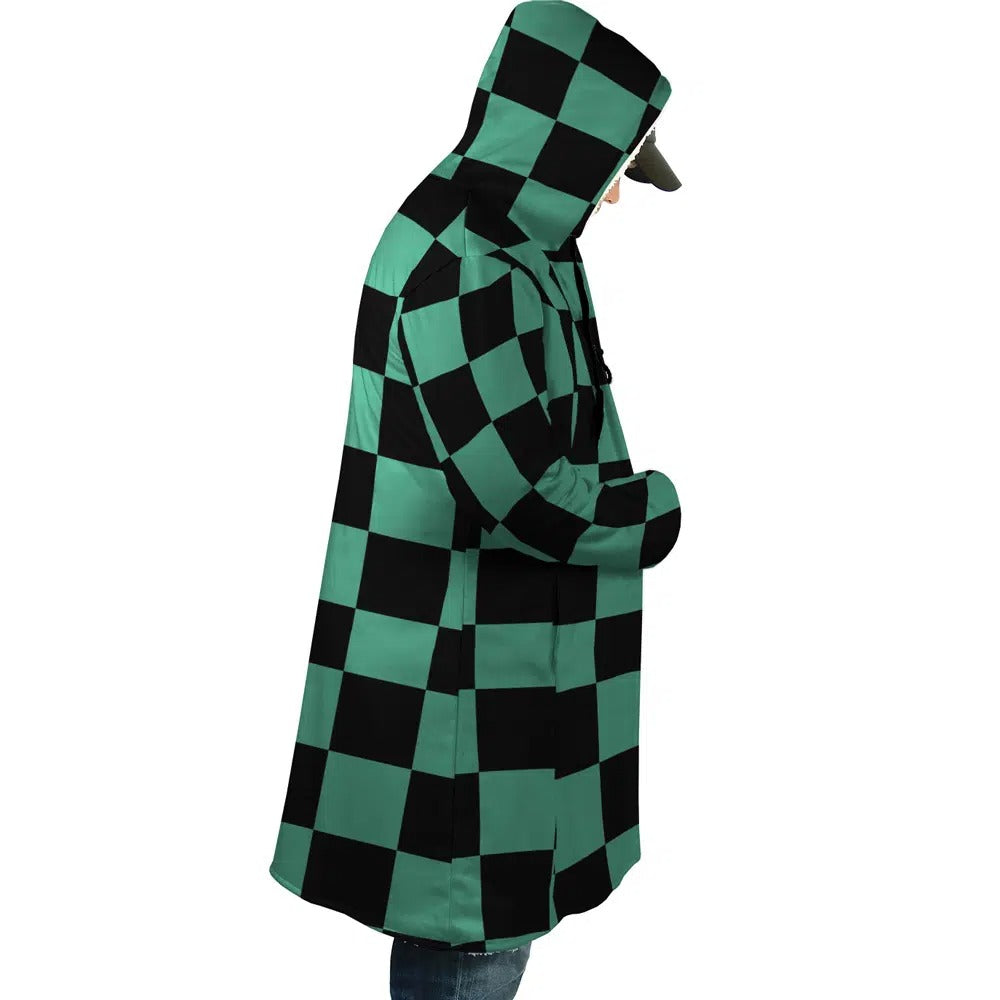 Demon Slayer Tanjiro Green Check Zip Hooded Cloak