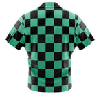Demon Slayer Tanjiro Black Green Checkered Hawaiian Shirt