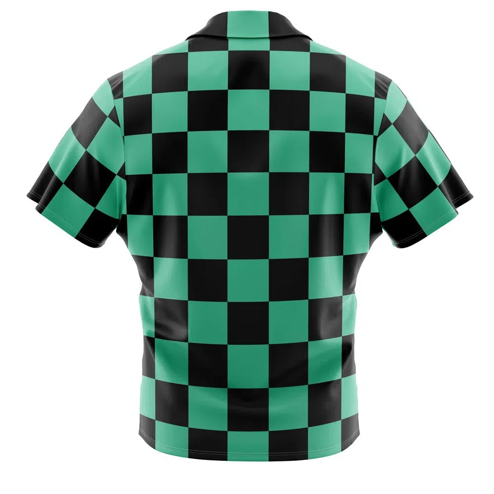Demon Slayer Tanjiro Black Green Checkered Hawaiian Shirt