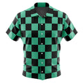 Demon Slayer Tanjiro Black Green Checkered Hawaiian Shirt
