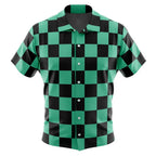 Demon Slayer Tanjiro Black Green Checkered Hawaiian Shirt