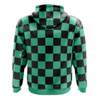 Demon Slayer Tanjiro Green Black Checkered Zip-Up Hoodie