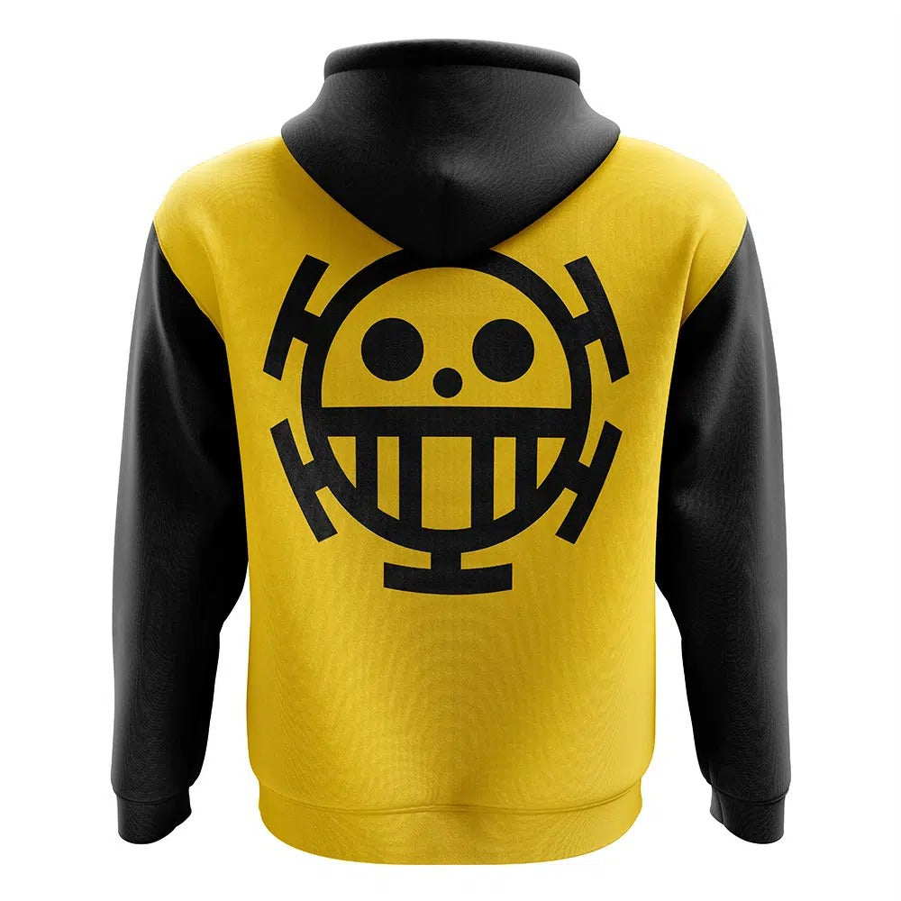 One Piece Trafalgar Law Heart Pirates Yellow Black Zip-Up Hoodie
