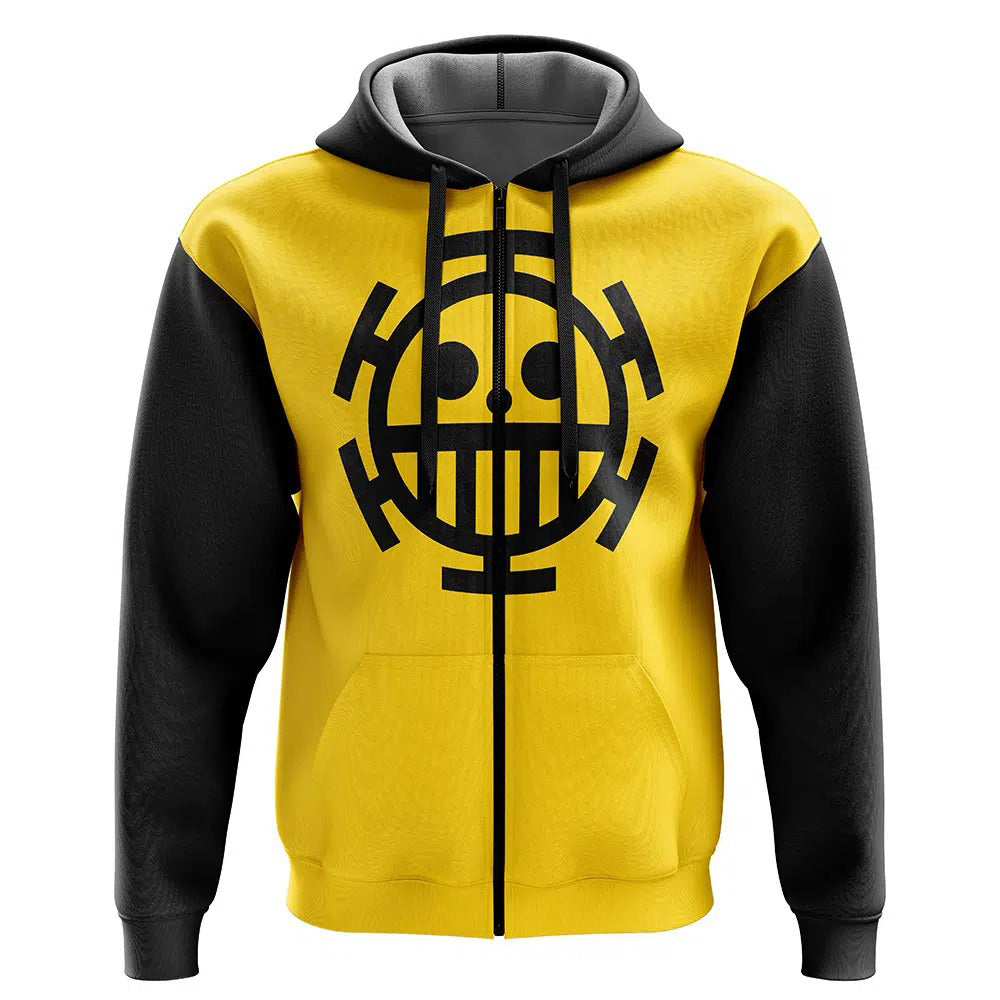 One Piece Trafalgar Law Heart Pirates Yellow Black Zip-Up Hoodie