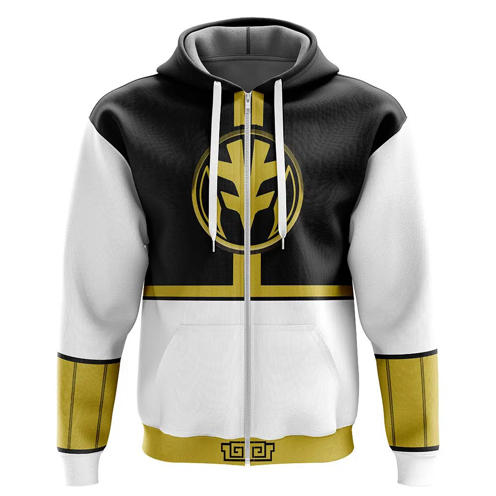 Tokusatsu Hero Black White Gold Mecha Zip-Up Hoodie