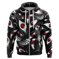Dark Red Eyes & Fangs All-Over Print Zip-Up Hoodie
