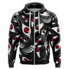 Dark Red Eyes & Fangs All-Over Print Zip-Up Hoodie