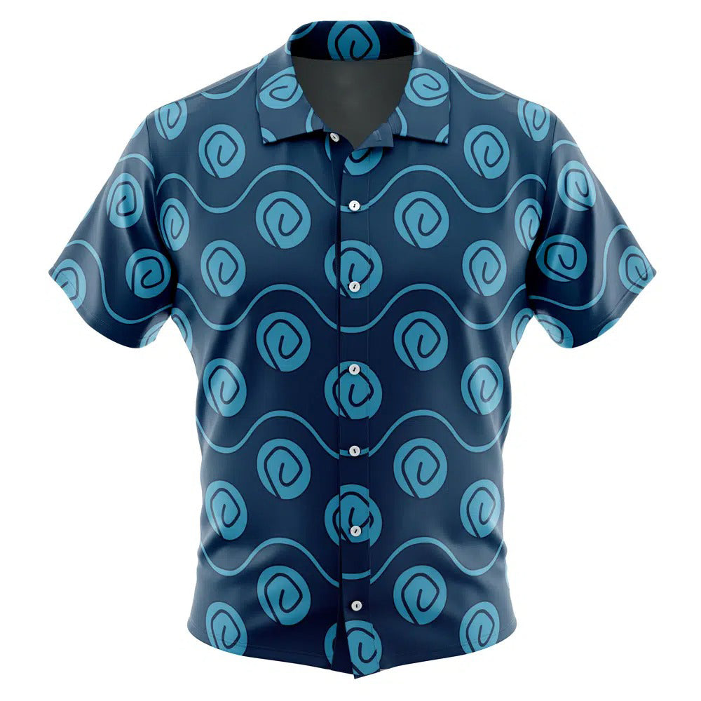 Navy Blue Wave Spiral Circle Print Hawaiian Shirt