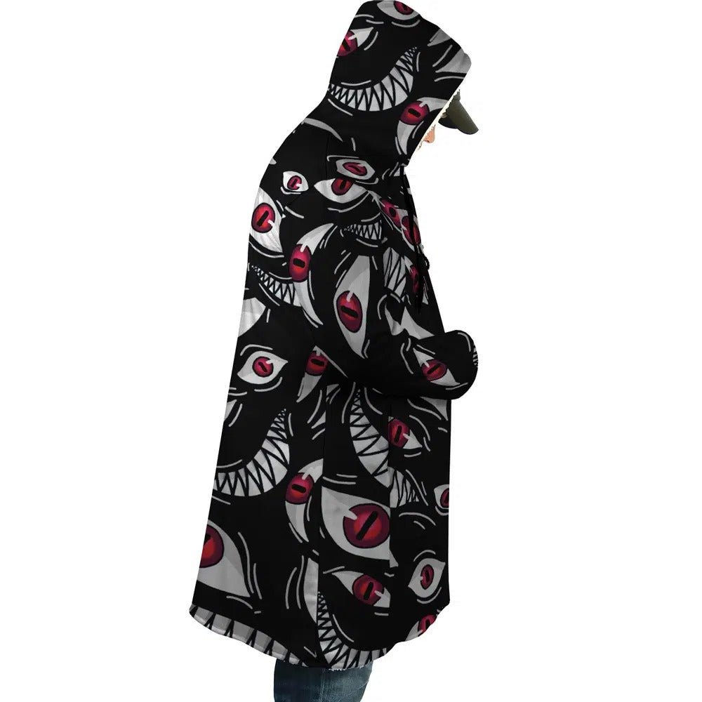 Anime Blood Eyes All Print Fleece Hooded Cloak - Dimensional Era