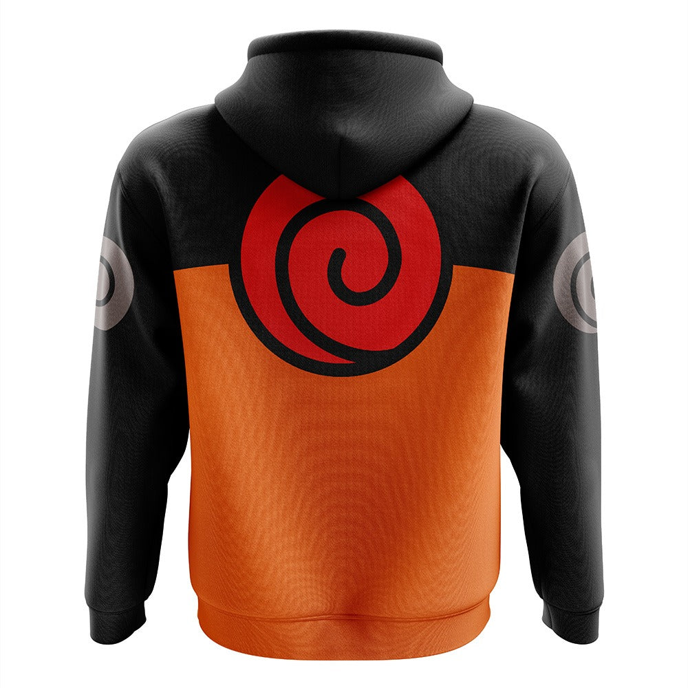 Naruto Uzumaki Black Orange Spiral Zip-Up Hoodie