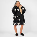 Black White Heart Valentine Hoodie Blanket - Dimensional Era