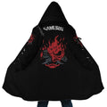 Cyberpunk Samurai Oni Mask Fleece Hooded Cloak - Dimensional Era