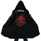 Cyberpunk Samurai Oni Mask Fleece Hooded Cloak - Dimensional Era