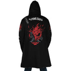 Cyberpunk Samurai Oni Mask Fleece Hooded Cloak - Dimensional Era