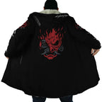 Cyberpunk Samurai Oni Mask Fleece Hooded Cloak - Dimensional Era