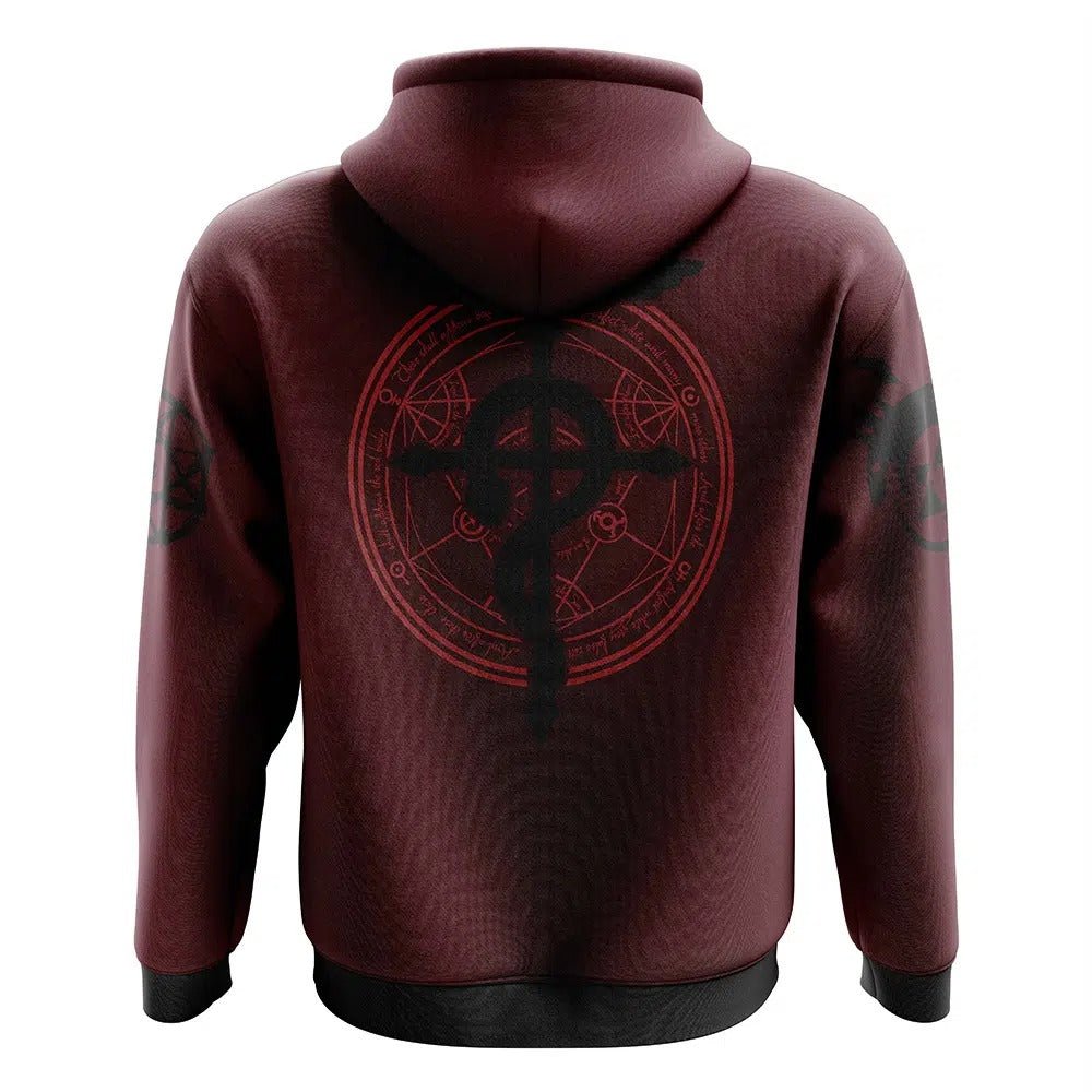 Dark Alchemy Symbol Burgundy Zip-Up Hoodie - Dimensional Era