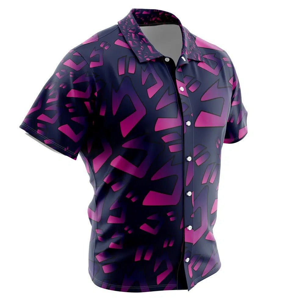 Dark Base Magenta Abstract Geometric Print Hawaiian Shirt - Dimensional Era