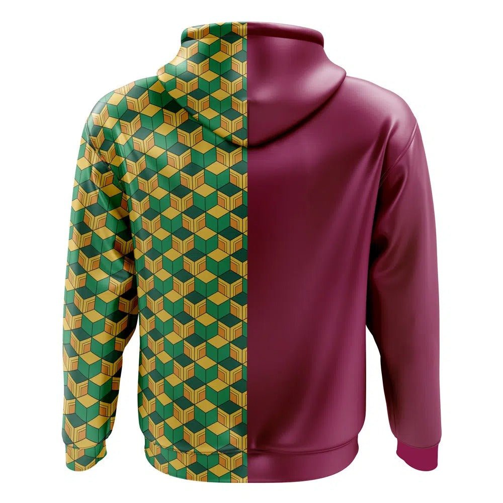 Demon Slayer Giyu Tomioka Geometric Half-and-Half Zip-Up Hoodie - Dimensional Era
