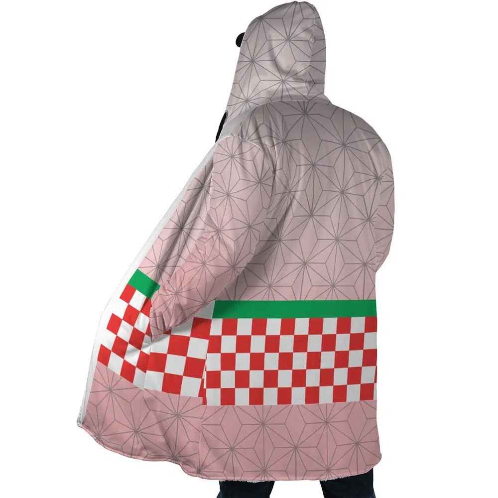 Demon Slayer Nezuko Grid Fleece Hooded Cloak - Dimensional Era