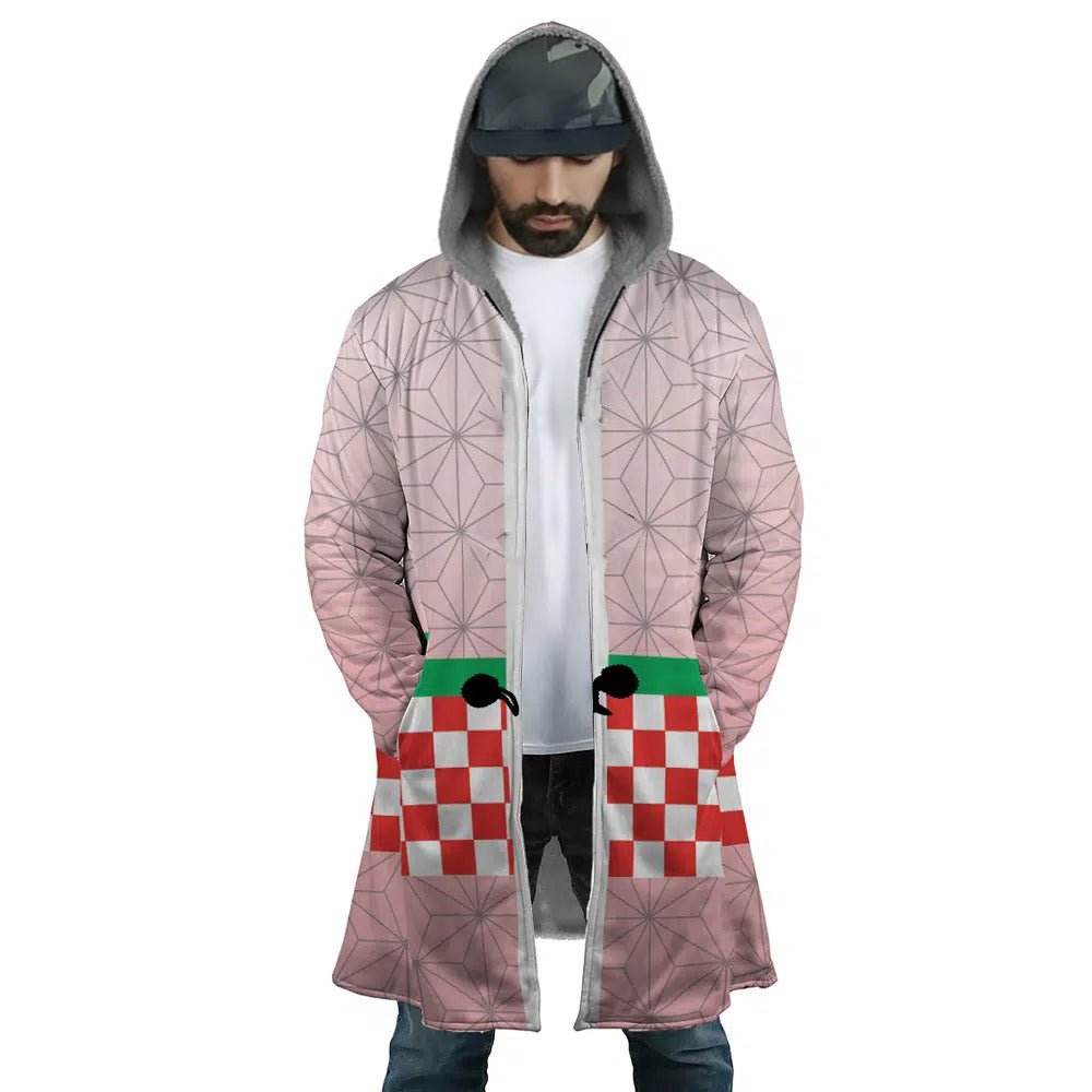 Demon Slayer Nezuko Grid Fleece Hooded Cloak - Dimensional Era