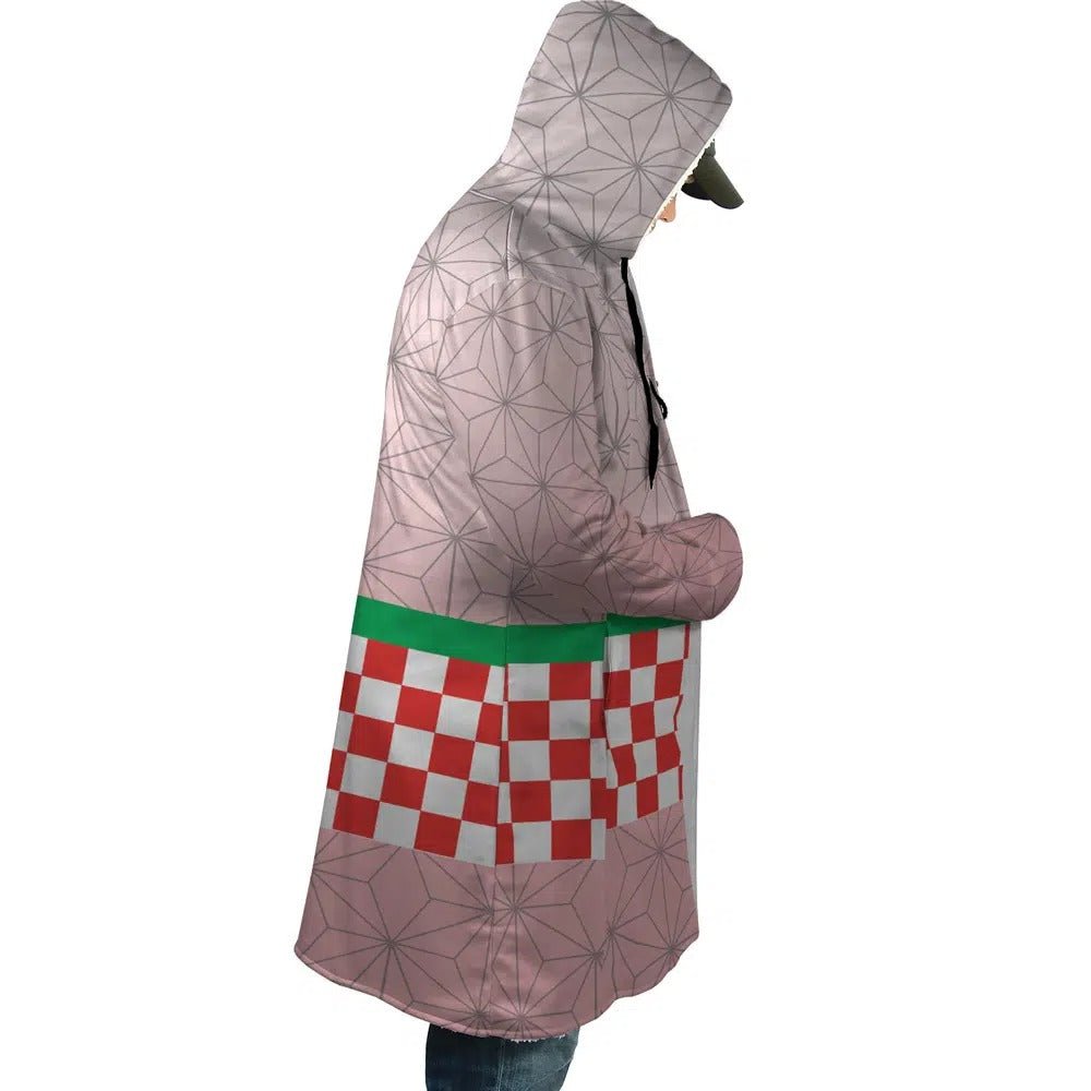 Demon Slayer Nezuko Grid Fleece Hooded Cloak - Dimensional Era