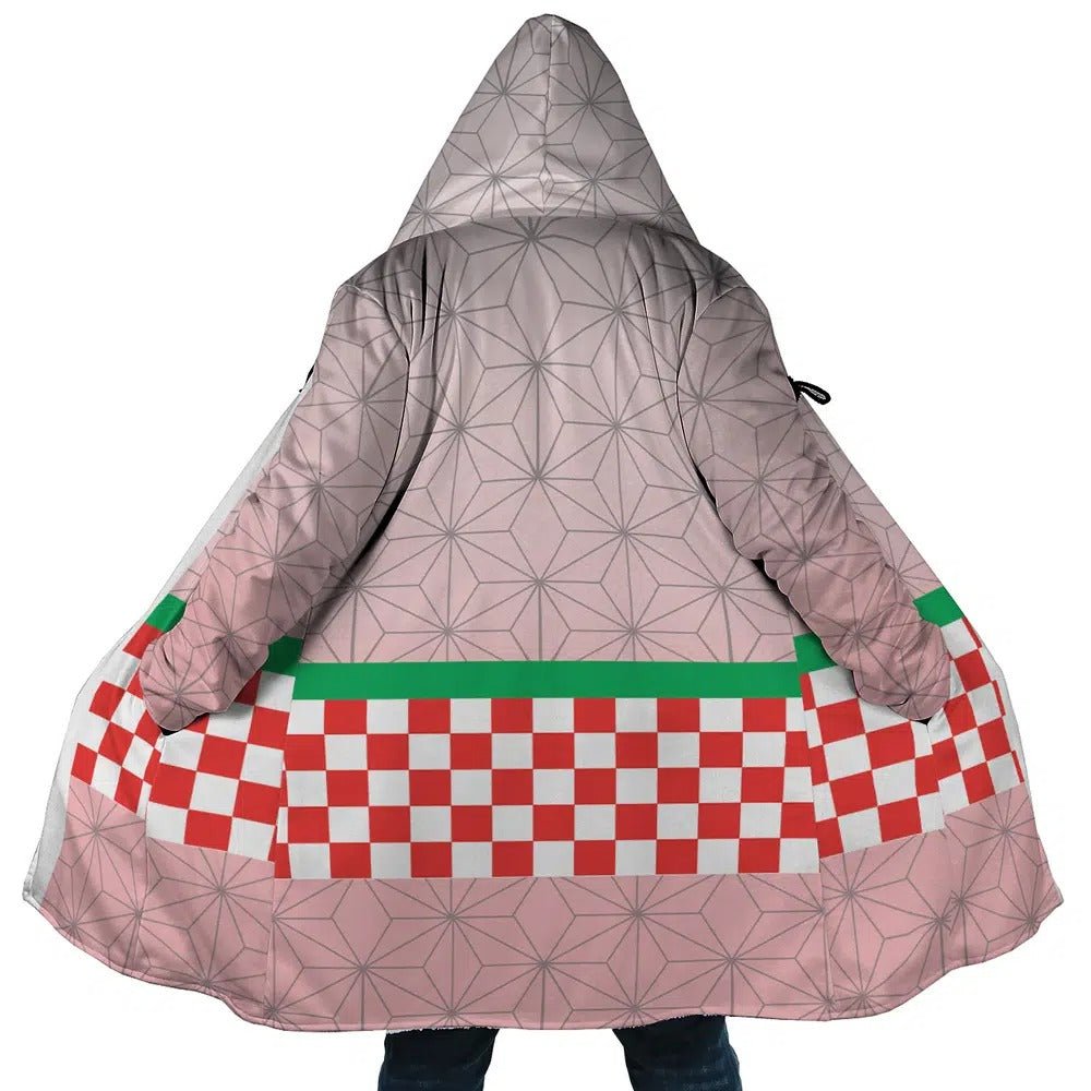Demon Slayer Nezuko Grid Fleece Hooded Cloak - Dimensional Era