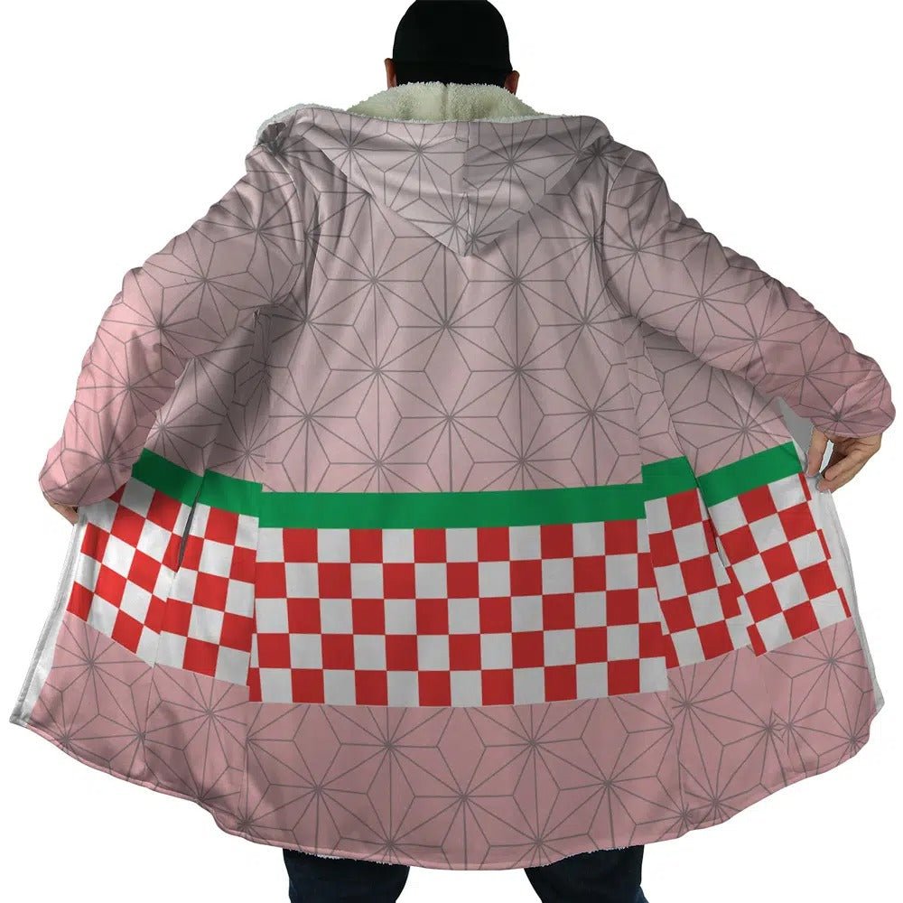 Demon Slayer Nezuko Grid Fleece Hooded Cloak - Dimensional Era