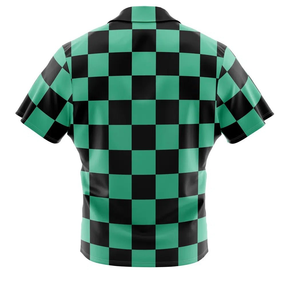 Demon Slayer Tanjiro Black Green Checkered Hawaiian Shirt - Dimensional Era